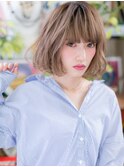 くすみベージュぱっつん前髪韓国風ボブパーマc6浦和10代20代30代