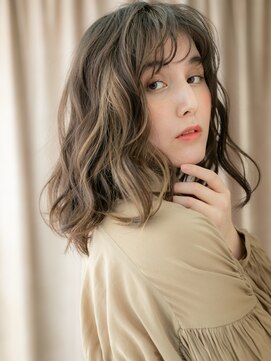 カバーヘア ブリス 川口(COVER HAIR bliss) ダークグレージュハイライト抜け感ウェーブパーマX川口20代30代