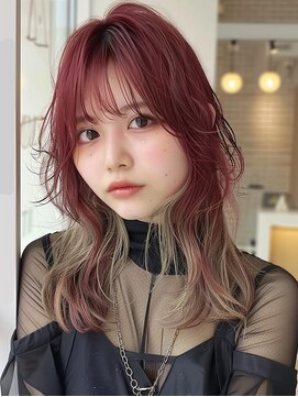 レヴ 草加店(LEV.) アンブレラカラーこなれミディイメチェンウェーブパーマ