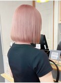 ハイトーンピンク×切りっぱなしボブ　ダブルカラー/丸型卵型