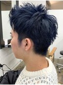 束感/ツーブロック/ショート/ネイビーブルー