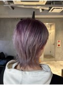 メンズミディアムウルフカットグラデーションラベンダーベージュ