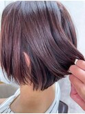 30代40代50代/ワンサイドショートボブ丸み前下がり/ベビーピンク