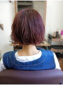 ボルドーカラー×ふんわりパーマ