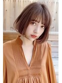 キュートな前髪にココアブラウンの前下がりワンレンボブ♪藤沢