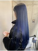 ロング　ネイビーカラー　ブルーブラック／ブリーチ