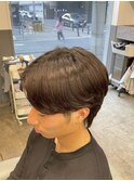 ブルーブラックフェザーパーマ刈り上げセンターパートy