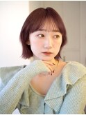 モーヴピンク シースルーワイドバング くびれ ミディアムヘア