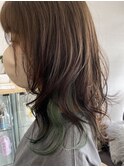 ロングウルフ_インナーカラー_グリーン99