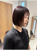 小川/ブリーチなしカラーワインレッド深めカラーボブ小顔