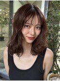 +小顔ミディアムパーマミディアムデジタルパーマボブパーマ黒髪
