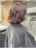 【深澤】ブリーチ無しピンクブラウン/ボブパーマ/暖色系カラー