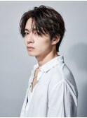 七三アップバングセンターパートシャドウパーマ