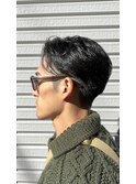 フェザーパーマグレーブルーカラー刈り上げショートバング