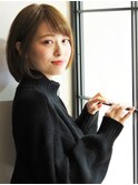シースルーバングキャラメルベージュ斜めバング耳かけ前下がりl2