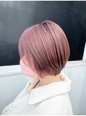 ショートボブ/ピンクベージュ/ブリーチ[京成金町]
