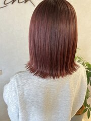 大人女性/ツヤ髪/艶カラー/ミディアム/ピンク/暖色/ボブ/外はね