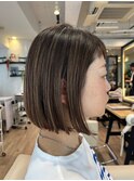 ダブルカラーショートボブインナーカラーハイライトケアブリーチ