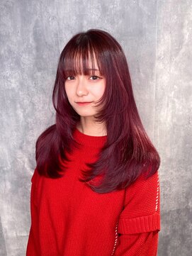 ザ オーダー(THE ORDER) 赤髪 ボルドーカラーブリーチなしダブルカラー 顔周りレイヤー