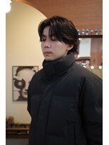 エディ(Edy)&nbsp;メンズセンターパートニュアンスパーマコンマバング韓国ヘア岡山