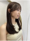 シルキーベージュ顔まわりレイヤーミディアムスタイル韓国風
