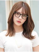 【F】韓国風くびれミディシースルー小顔前髪くすみカラー