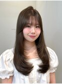 シースルーバングザクザクレイヤーオリーブベージュト