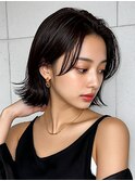 ボブ 切りっぱなしボブ センターパート アッシュ 暗髪 20代30代
