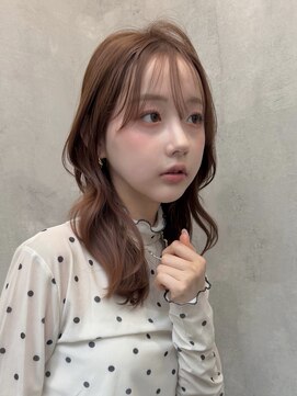 ラベル 渋谷(LAVEL) ペールオレンジブラウンミディアムレイヤーカットシースルー渋谷