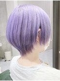 大人可愛い丸みショート/ショートボブホワイトパープル
