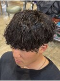 メンズツーブロックマッシュ波巻きスパイラルシャドウパーマ