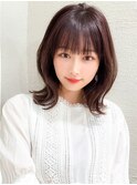 小顔ワンカールレイヤーカットデジタルパーマチェリーブラウン
