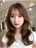 T117透明感ベージュブリーチなし韓国ヘアーレイヤーカット表参道