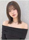 切りっぱなし/ミディアムレイヤー/オリーブベージュ/小顔p上尾