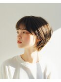 小顔耳かけショートボブ韓国前髪細めハイライト顔周り