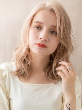 カバーヘア イヴ 戸頭店(COVER HAIR EVE) ハイトーンカラーホワイトブロンドかきあげロングY戸頭20代30代