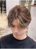 メンズハイライト20代30代40代◎フェザーパーマメンズメッシュ