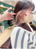 【堀惠】インナーカラーピンクベージュレイヤーカット顔周りボブ