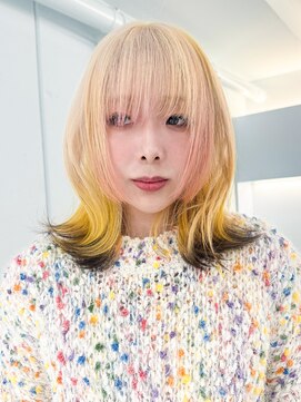 ノラ ウメダ(NORA UMEDA) ルーツカラーピンクイエロー袖カラーエンドカラーデザインカラー
