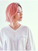 大人かわいいお洒落ボブピンクかきあげボブ