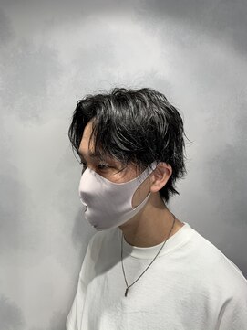 クレオ 片江店(CREO) センターパートウルフ黒髪暗髪メンズパーマ