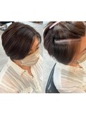 脱白髪染め☆白髪ぼかしハイライト横顔美人ショート