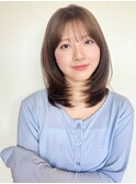 ★ミディアムレイヤーカットミルクブラウンショートレイヤーボブ