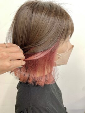 ベルクープス 天王寺店(Belle Coupes) 【BelleCoupes】インナーカラー サーモンピンクピーチグレージュ