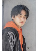 【men`s】フェザーパーマグレー刈り上げショートブルーカラー