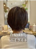 くびれヘア/アプリコットオレンジ/ハイライトカラー/守谷/白髪