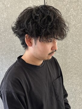 ニアウ 太田店(Niau) メンズミディアムマッシュウルフ波巻きスパイラルパーマ眉毛太田