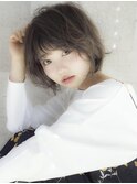 ナチュラルボブ◎レイヤースタイル前髪ありくすみベージュ本厚木