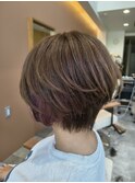 ショート×インナーカラーピンク×アッシュベージュカラー