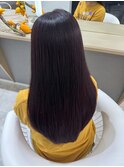 レッドピンク髪質改善レイヤーカットブリーチなしダブルカラー